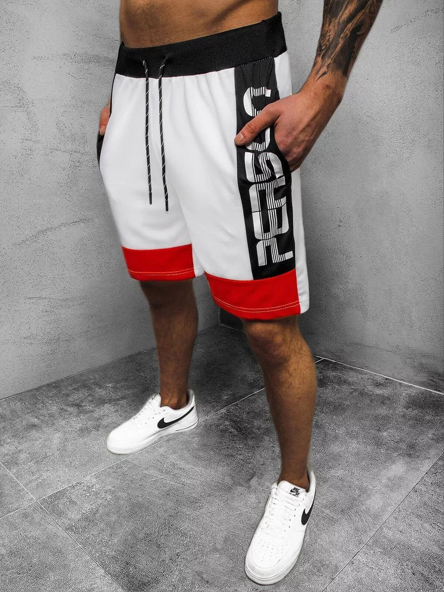 Men's cotton sports shorts with hanging dyeing and 3D effect in black, red, and white