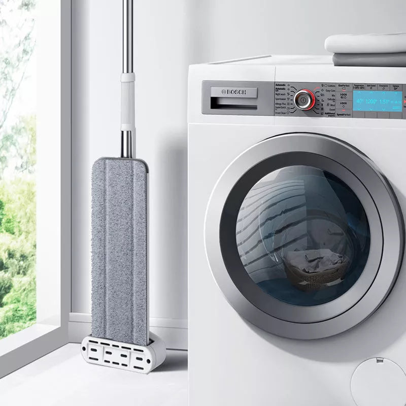 Microfiber replacement floor mop with magic squeeze and hands-free washing feature
