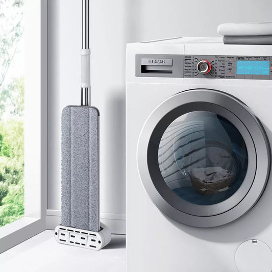 Microfiber replacement floor mop with magic squeeze and hands-free washing feature