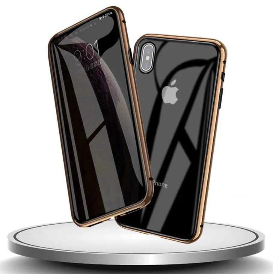 Clamshell anti-spy phone case in solid colours for iPhone models with machined glass geometry style