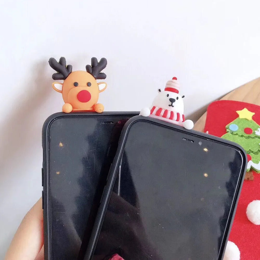 Christmas phone case with silicone back cover for iPhone, showing festive design and colour options