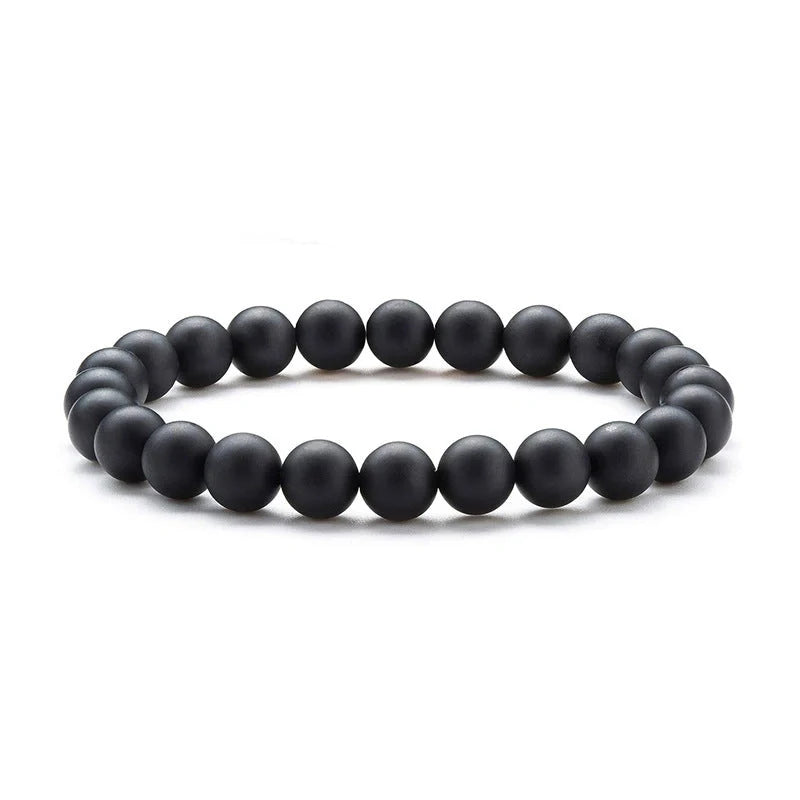 Natural Black Lava Rock and White Stone Stretch Bracelet with anti-fatigue benefits