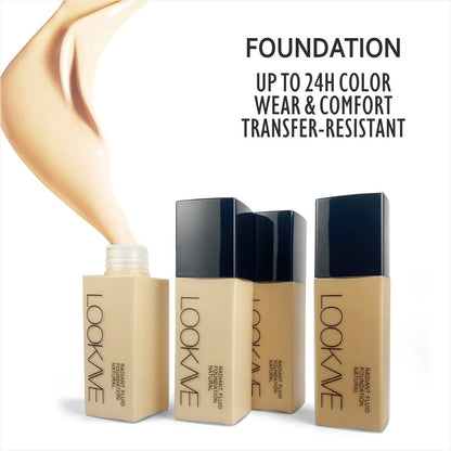 LOOKAVE Matte Liquid Foundation bottle, 21g net content, shown in ivory white shade.