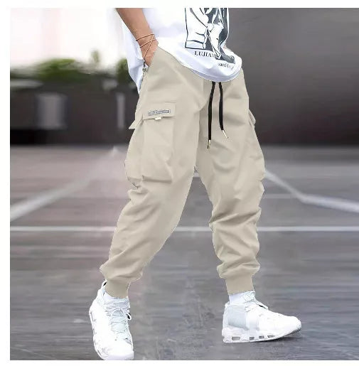 Men's oversized cargo pants in various colors with multiple pockets