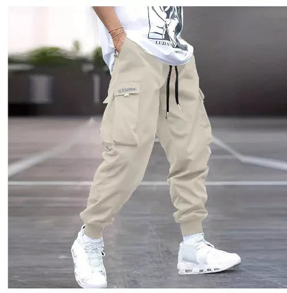 Men's oversized cargo pants in various colors with multiple pockets