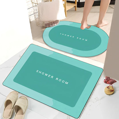 Rectangular bathroom floor mat with check pattern in blue colour, measuring 40x60cm with non-slip backing