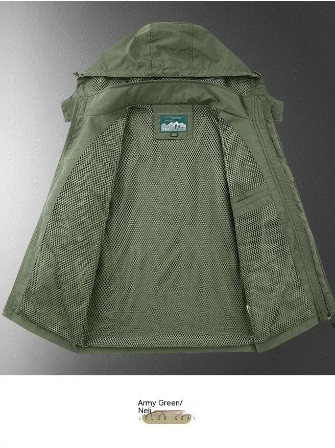 Outdoor Shell Jacket Overalls Jacket in Black, Army Green, Khaki with size patch pocket