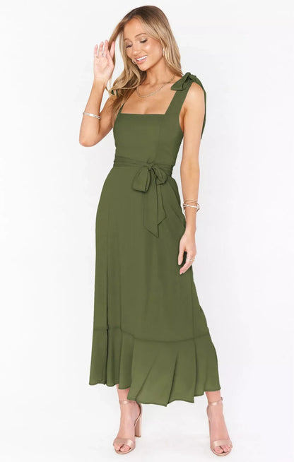 Women's summer suspender split dress with lace-up detail in various colors