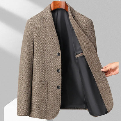 Men's loose-fit woolen coat in black, khaki, gray, or dark blue, made from polyester fabric for spring and autumn wear