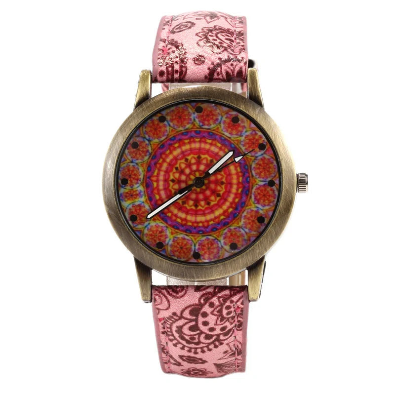 Kaleidoscope Quartz Watch with PU strap and alloy case, 4 cm dial diameter