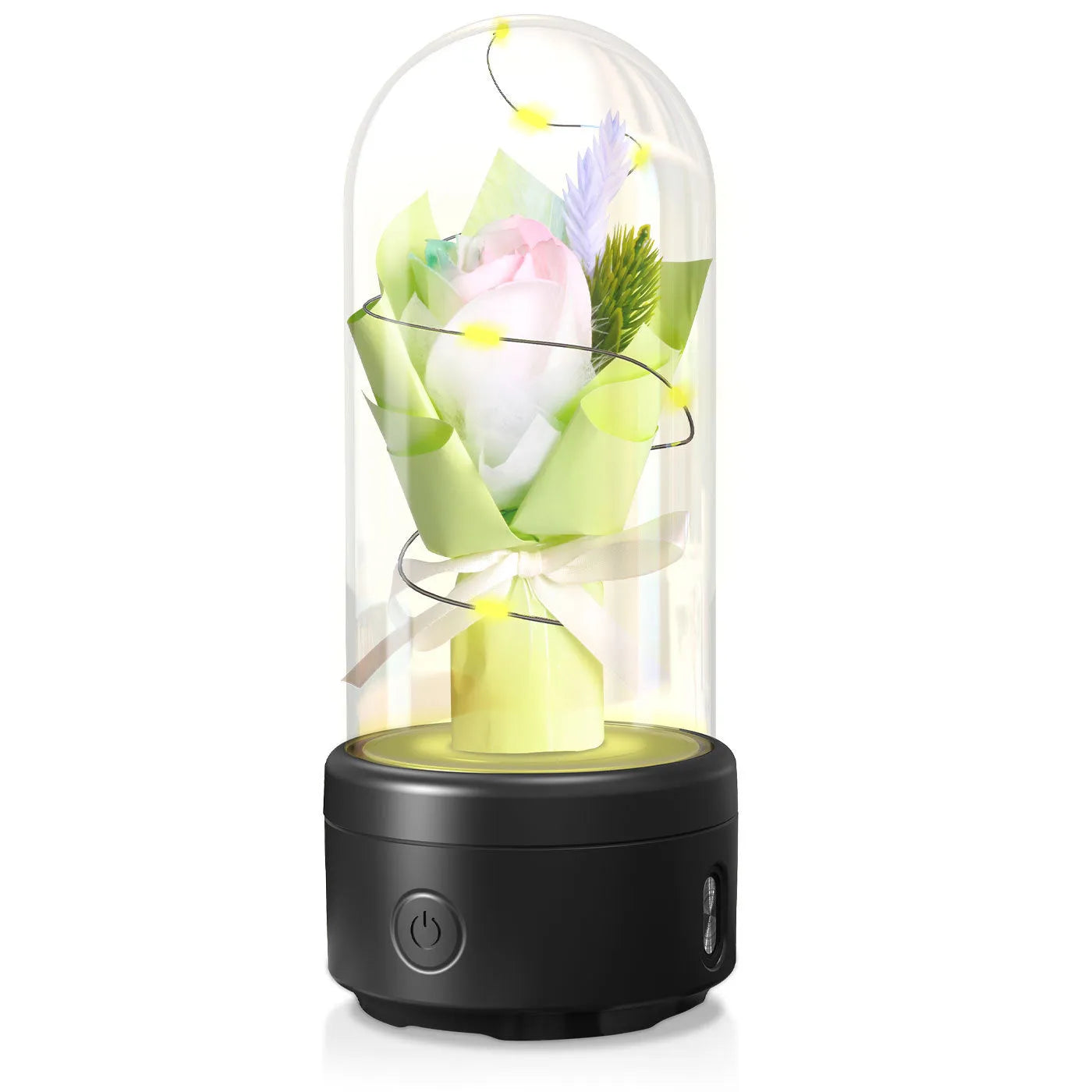 Rose-shaped LED night light with Bluetooth speaker inside glass cover decoration ornament