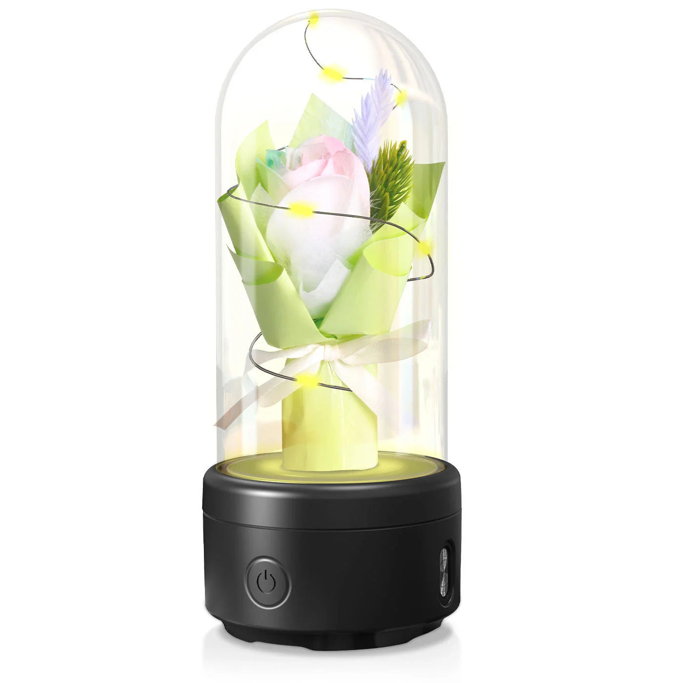 Luminous rose-shaped ornament with Bluetooth speaker and LED light in various color options