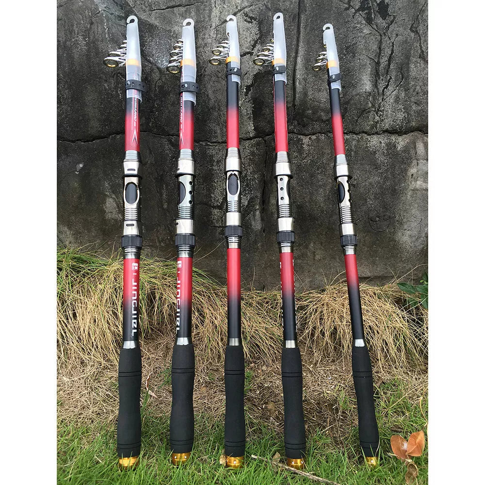 Carbon fiber telescopic fishing rod for sea fishing with metal guide rings