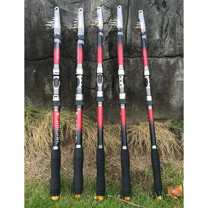 Carbon fiber telescopic fishing rod for sea fishing with metal guide rings