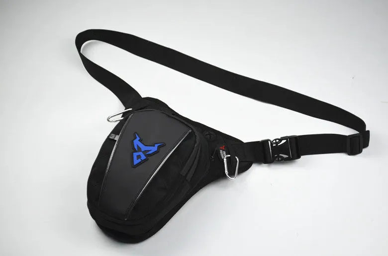 Red motorcycle leg bag made of 1200D Oxford cloth with adjustable straps for crossbody, shoulder, or waist wear.