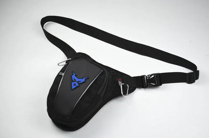 Red motorcycle leg bag made of 1200D Oxford cloth with adjustable straps for crossbody, shoulder, or waist wear.