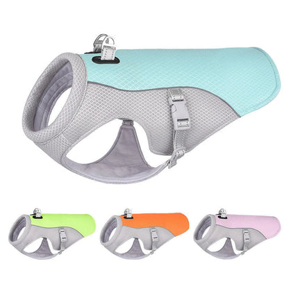 Cooling dog vest made of breathable, sun-proof material to keep dogs cool and comfortable during hot weather