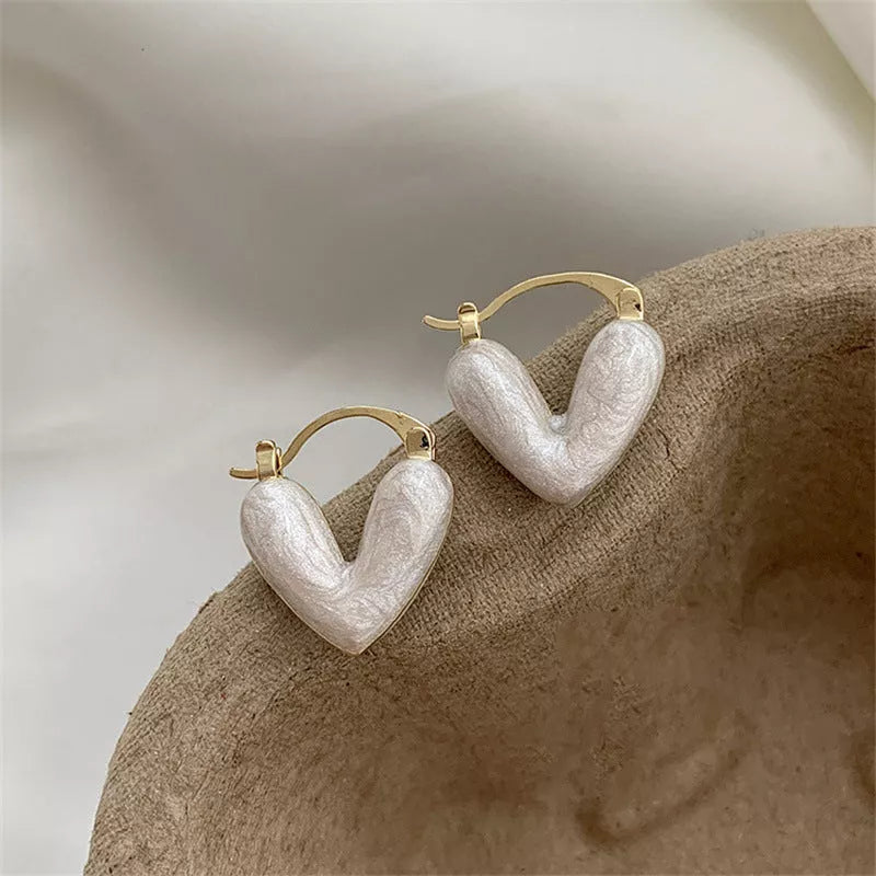 Heart-shaped alloy drop earrings with electroplating in white, pink, blue, and gold