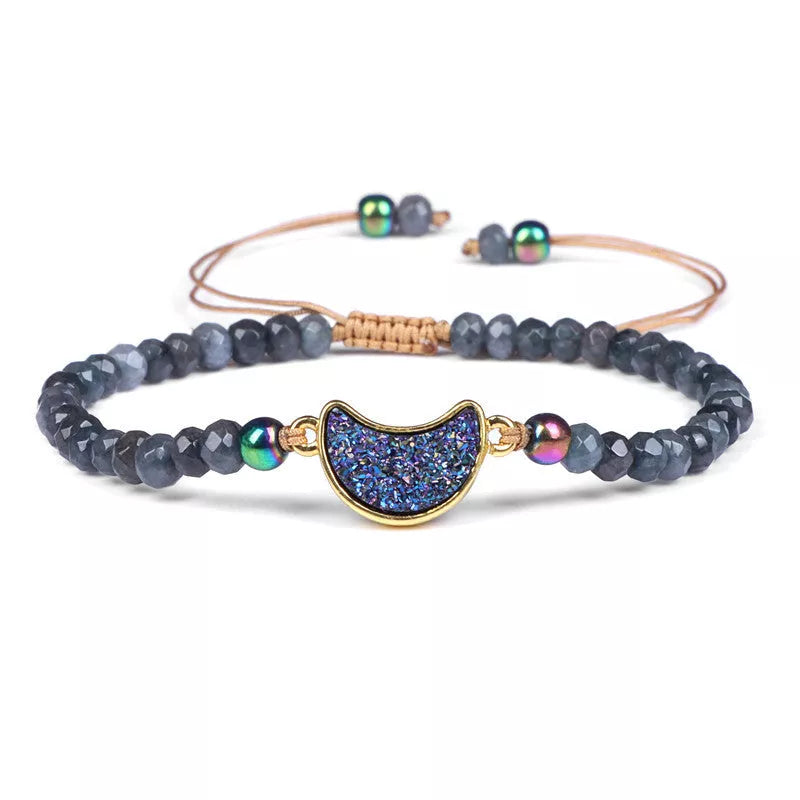 Adjustable agate bead bracelet with mixed stone shapes for men and women