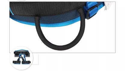 Adjustable outdoor climbing belt in black, red, green, blue, and orange for safety and comfort