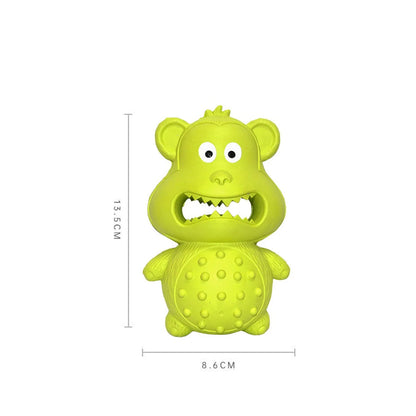 Green and yellow natural rubber dog toy for aggressive chewers with rounded design
