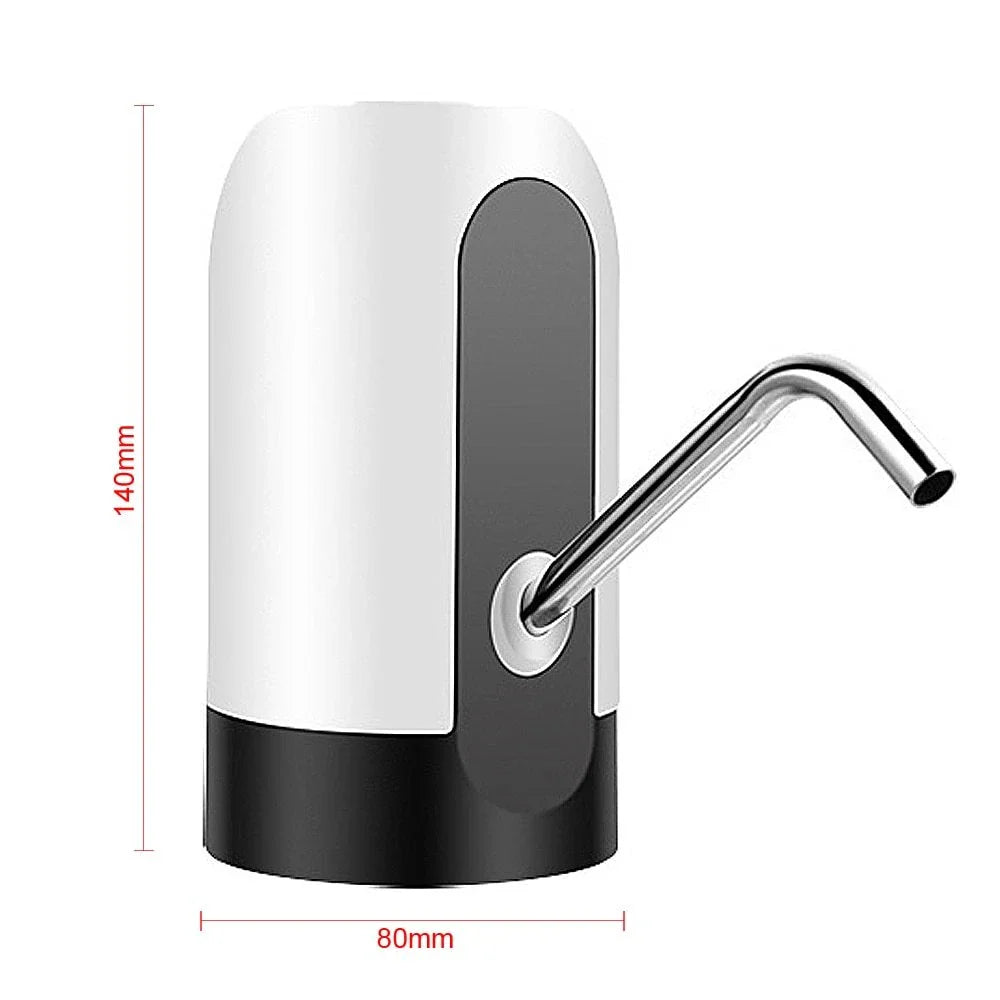 Cordless electric water bottle pump with USB charging, automatic suction, and wide bottle compatibility
