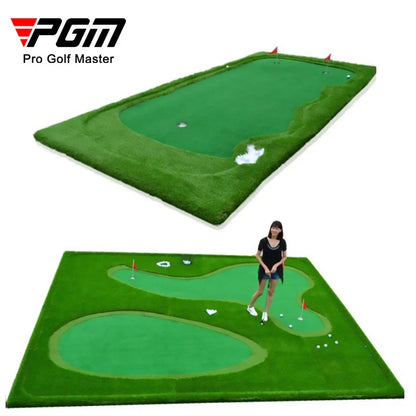 Green artificial turf putting mat measuring 1.5 by 3 metres for indoor golf practice