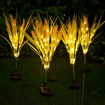 Solar wheat ear garden lamp with seven LED heads and 75mm diameter for outdoor pathway lighting