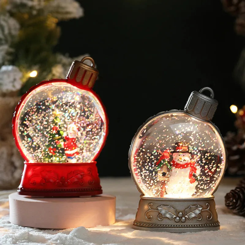 LED Christmas scene light decoration with battery power showing multiple character designs