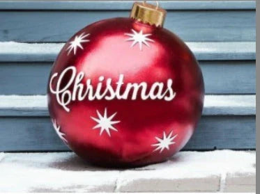 Vibrant, inflatable Christmas ornaments in various holiday designs for outdoor decoration