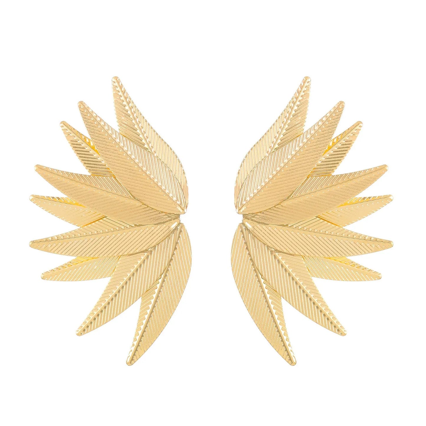 Gold and white alloy leaf-shaped patch earrings with dangle design