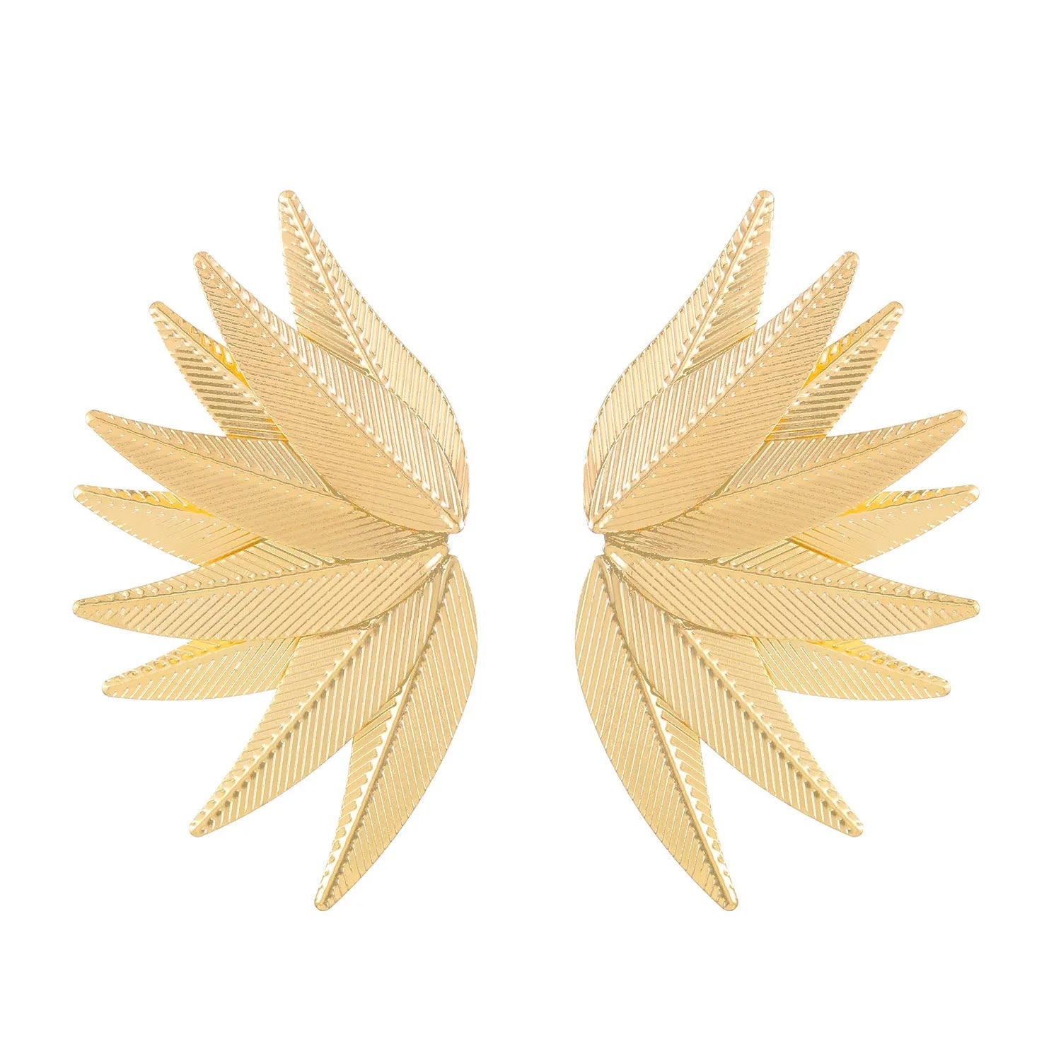 Gold and white alloy leaf-shaped patch earrings with dangle design