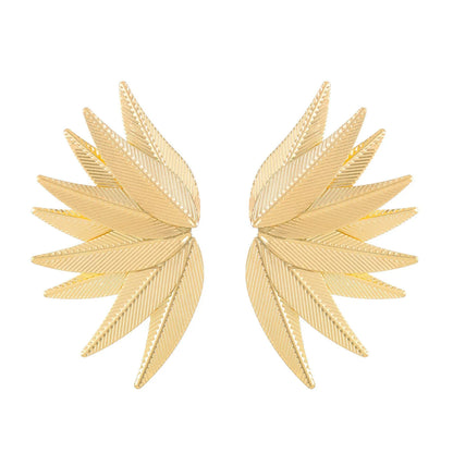 Gold and white alloy leaf-shaped patch earrings with dangle design