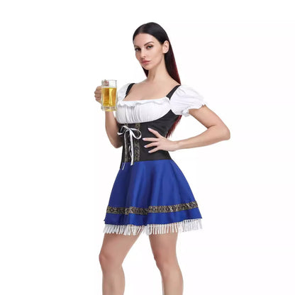 Halloween Maid Uniform Barmaid Dress in polyester with ribbon accessory