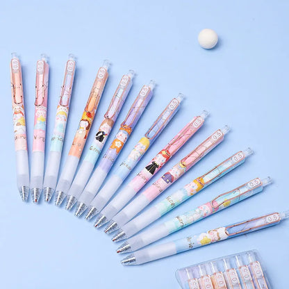 Set of six constellation-themed press gel pens with 0.5mm tips in two cartoon style choices.