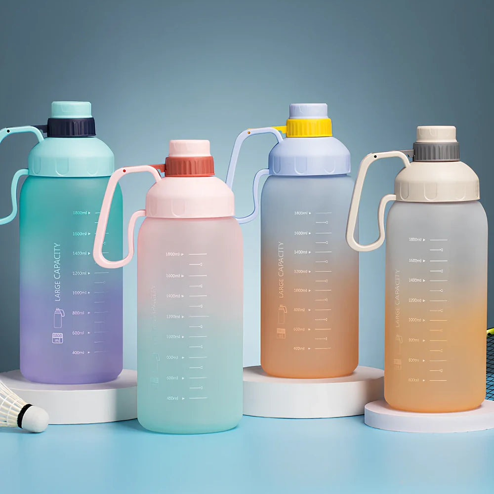 Gradient colour sports water bottle with 1.1L-2L capacity options