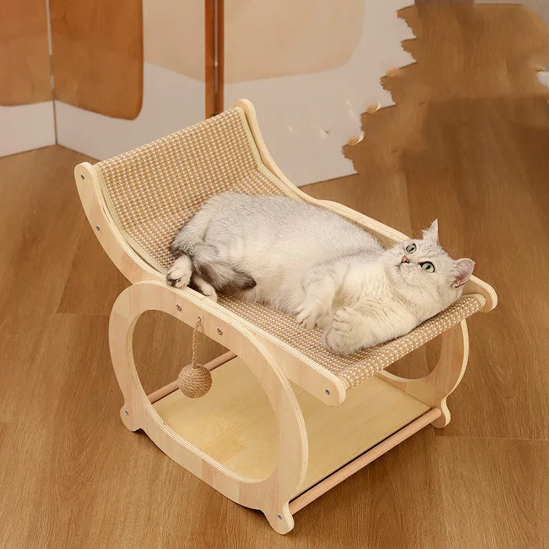 Solid wood cat bed with sisal scratching surface measuring 45cm by 30cm in walnut colour finish