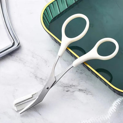 White or pink eyebrow trimming knife with curved comb for eyebrow shaping and hair removal