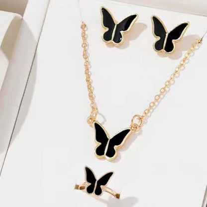 5-piece butterfly jewelry set for women, including necklace, earrings, ring, and bracelet