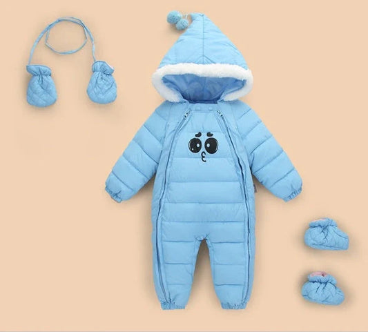 Infant winter snowsuit in selected colour with chest measurement range 68-80cm for cold weather protection