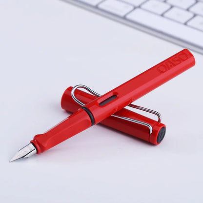 A multicolour ink sac pen with a 0.5mm steel nib and plastic body, shown with F and EF tip options.