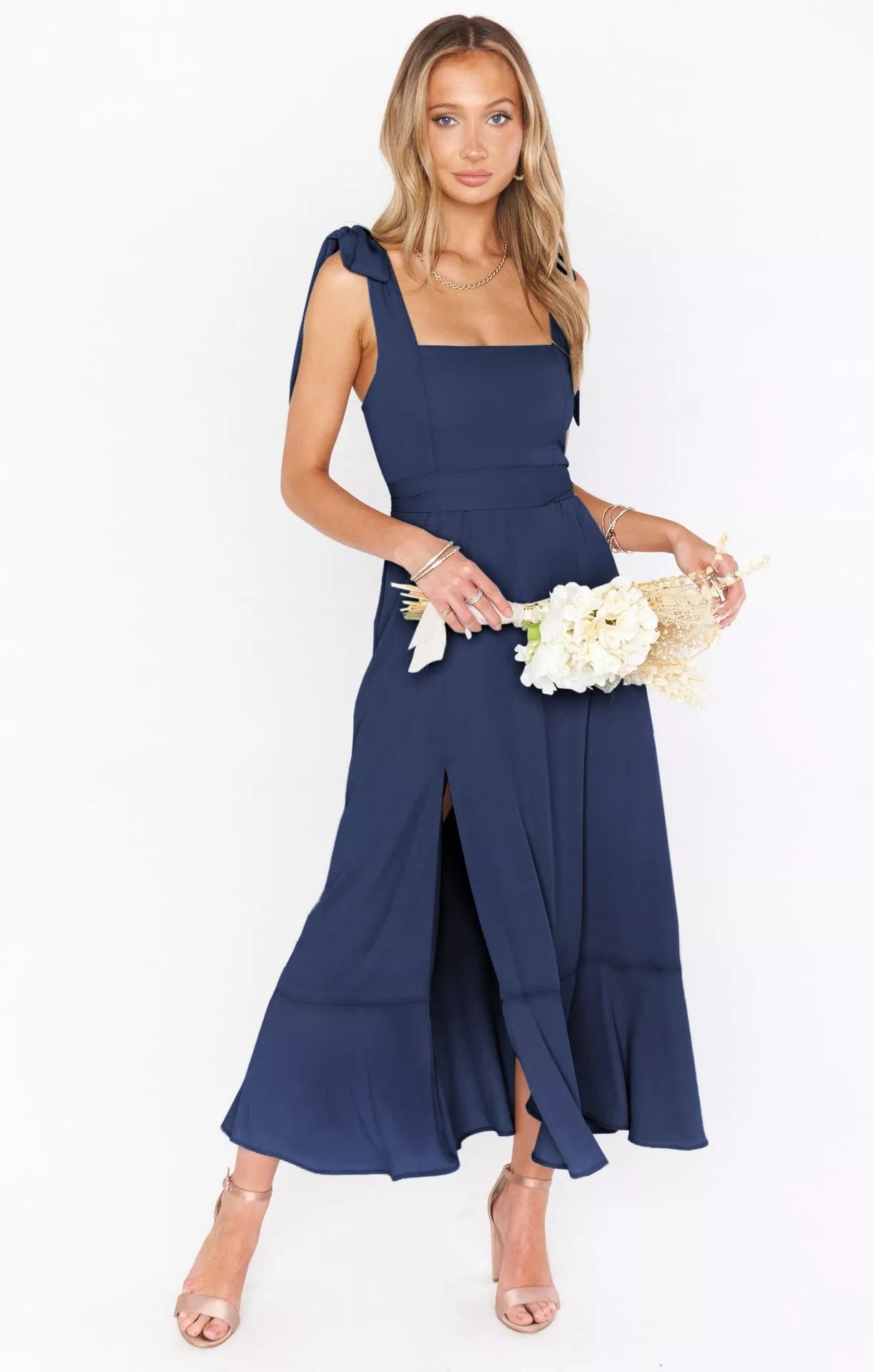 Women's summer suspender split dress with lace-up detail in various colors