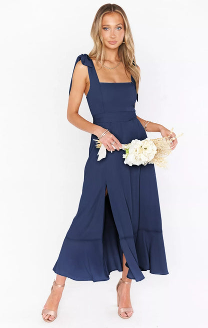 Women's summer suspender split dress with lace-up detail in various colors
