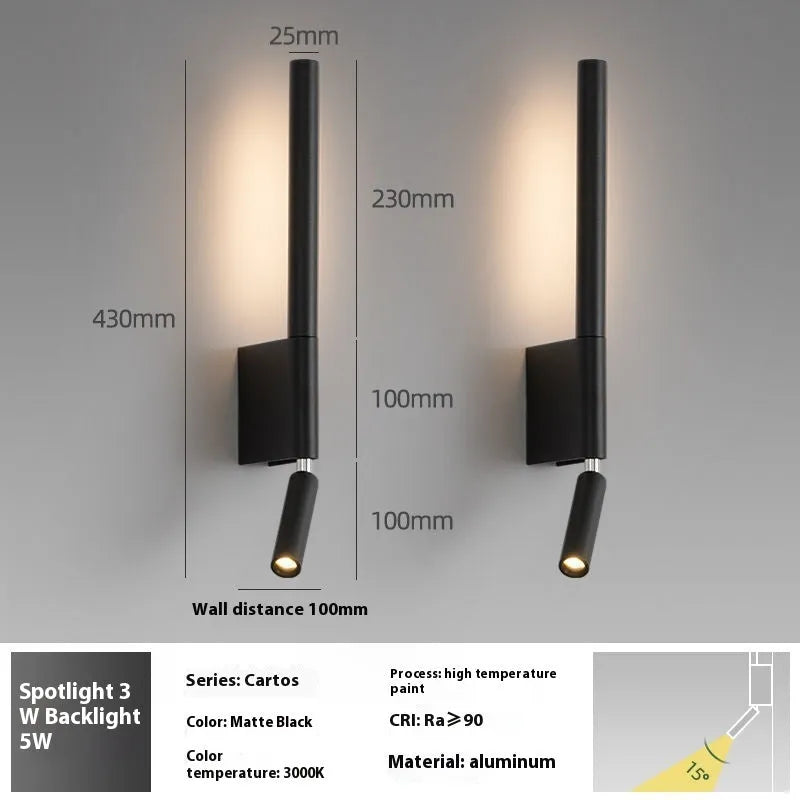 Simple modern wall reading lamp in frosted white or matte black, 3000K, 5W and 3W, 36V and below, for bedside use