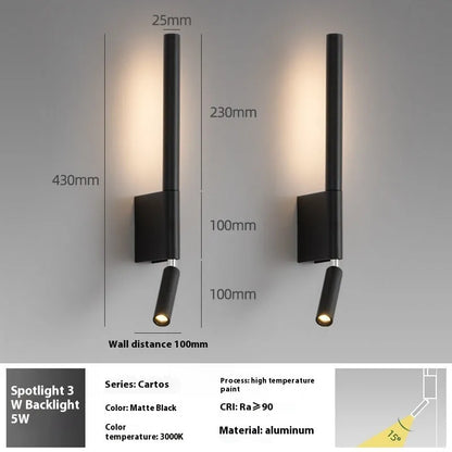 Simple modern wall reading lamp in frosted white or matte black, 3000K, 5W and 3W, 36V and below, for bedside use