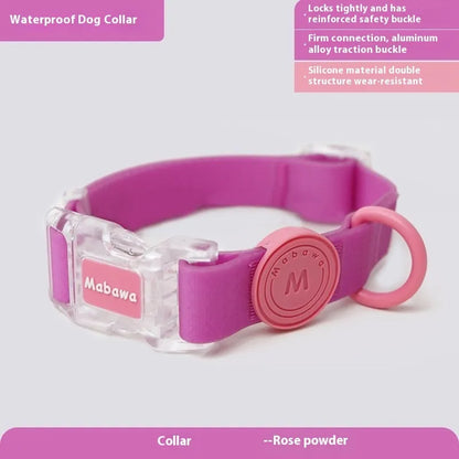 Nylon dog collar and hand holding rope in smoky gray, new green, lemon yellow, and rose pink colour options.