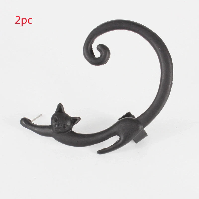 Stylish cat ear cuff earring with punk rock inspired design in black, gold, and silver colors