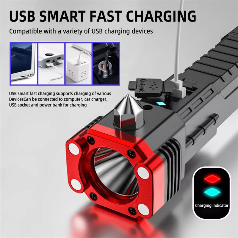 Multifunctional car safety hammer with LED flashlight and USB charging port