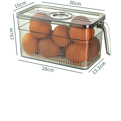 Green plastic food storage box with airtight lid for refrigerator organisation