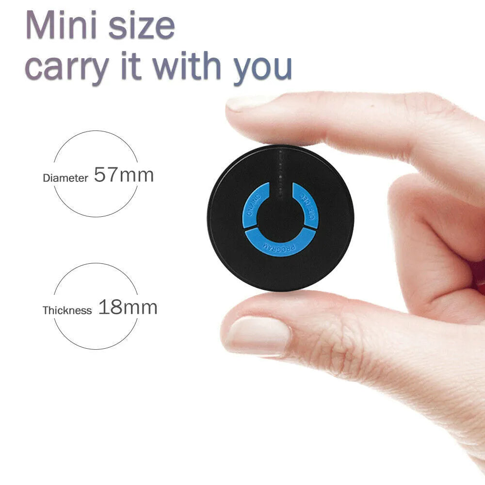 Black HQ-185 mini electric shoulder and neck massager with massage patch, showing compact 15cm size.